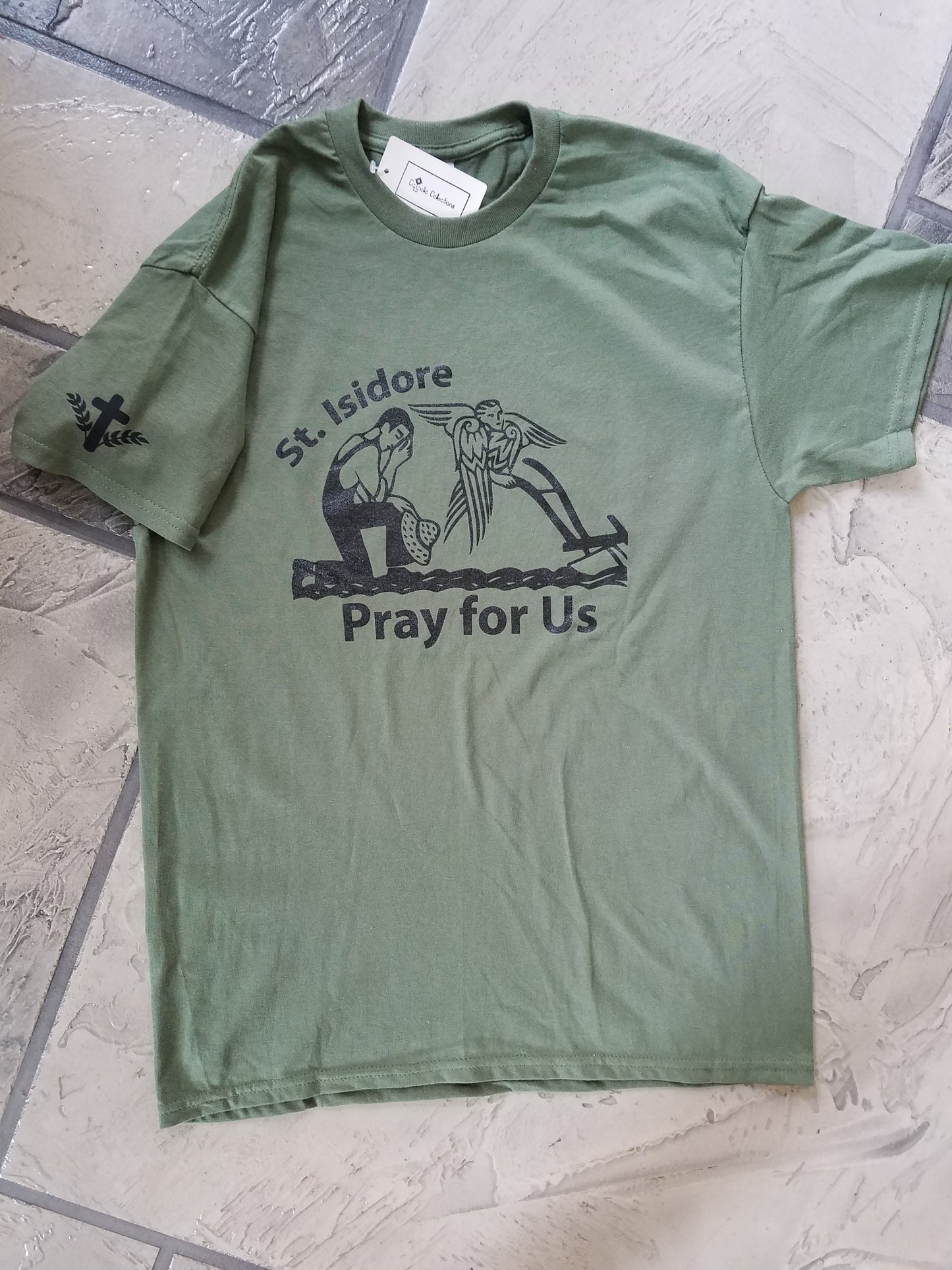 SALE!!!!!-Adult T Shirt - "St Isidore Pray For Us"