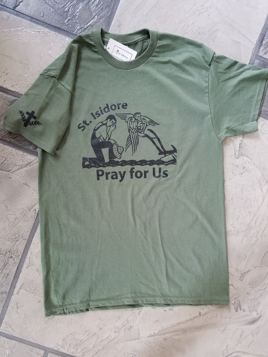 SALE!!!!!-Adult T Shirt - "St Isidore Pray For Us"